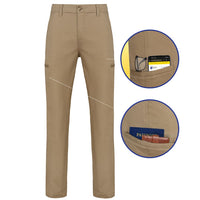 original perfect pocket pants with cell phone pocket, and secure zipper pocket shown in khaki