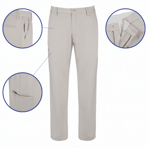 perfect pocket pants with cell phone pocket for office shown in bone grey