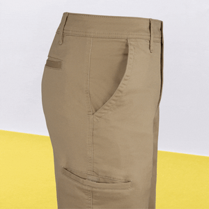 Perfect Pocket Pants for men showing right leg drop in pocket, with hidden secure zipper pocket for security and travel